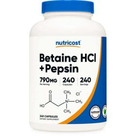 Nutricost Betaine HCl + Pepsin 790mg, 240 Capsules - Gluten Free & Non-GMO Supplement